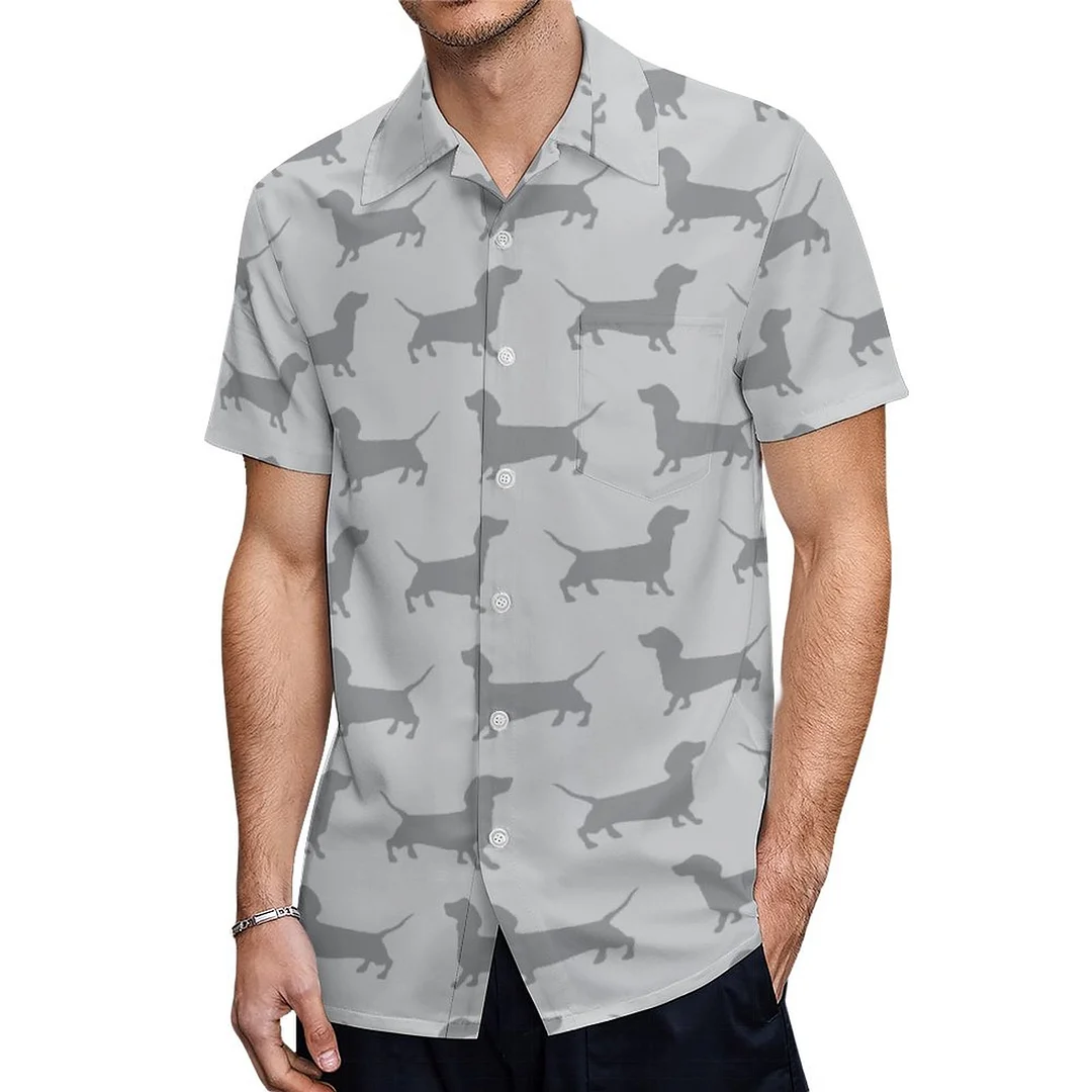 Short Sleeve Grey Dachshund Dog Hawaiian Shirt Mens Button Down Plus Size Tropical Hawaii Beach Shirts