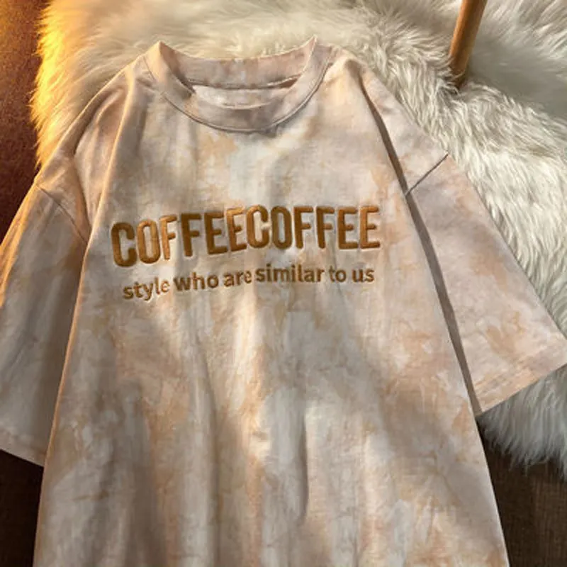 Brownm Brownm Top Embroidered Letters Lovers Girlfriends Short-Sleeved T-Shirt Women 2024 Summer Loose Student Top Women's Wear
