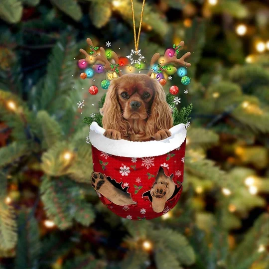Cavalier King Charles Spaniel 4 In Snow Pocket Christmas Ornament trabladzer