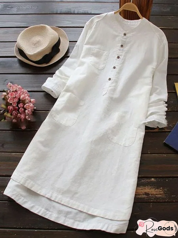 Casual Buttoned Stand Collar Dress