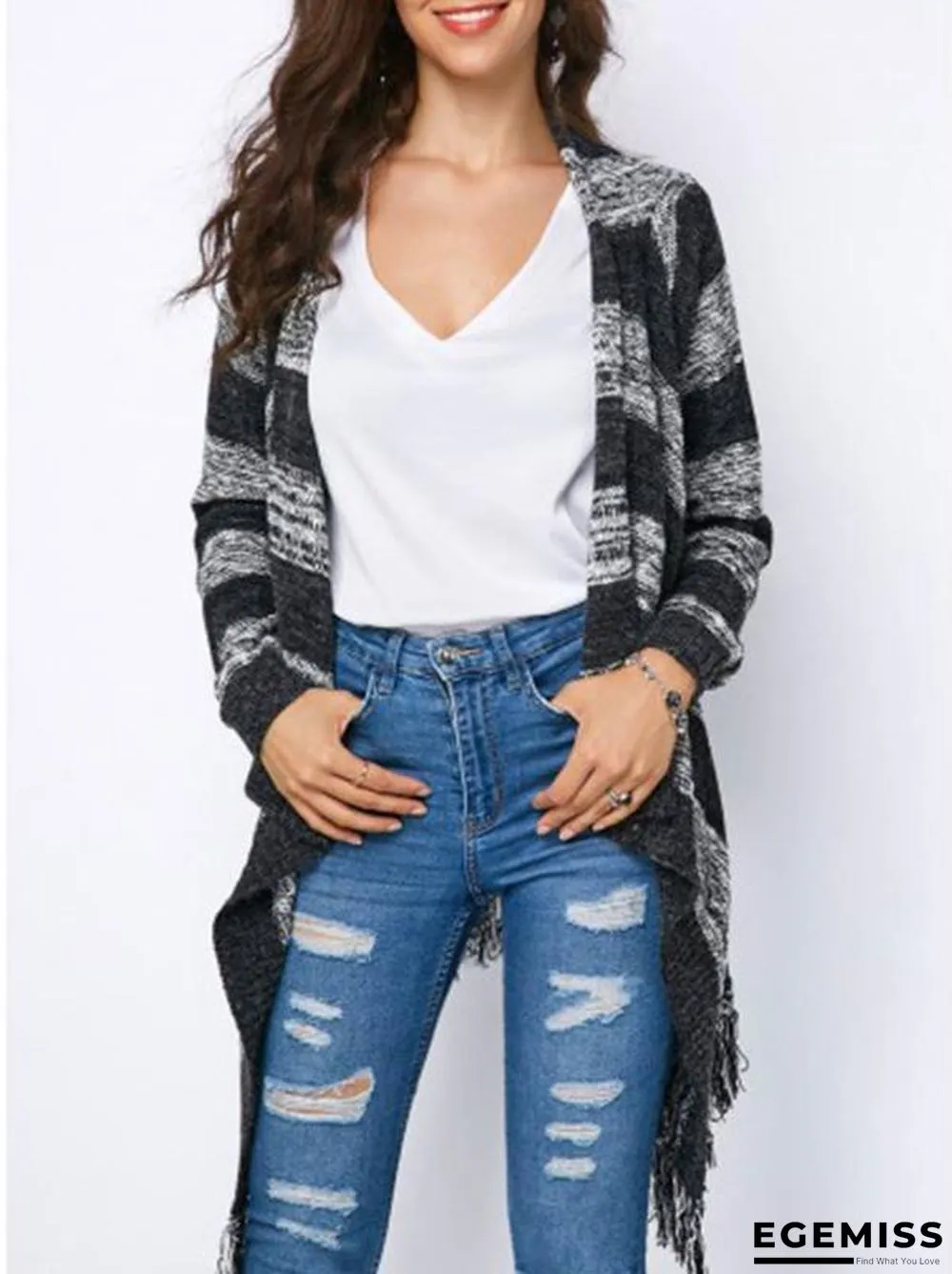 Fashion Knitting Tassels Striped Sweater | EGEMISS