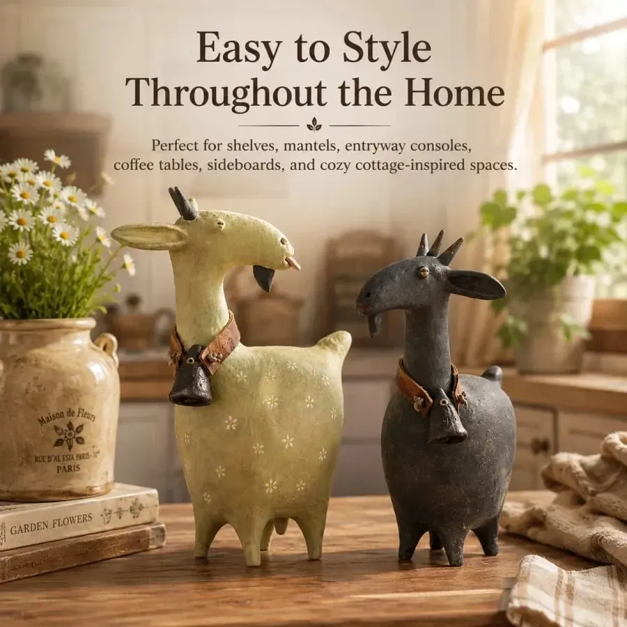 Goat figurines in a warm vintage home display
