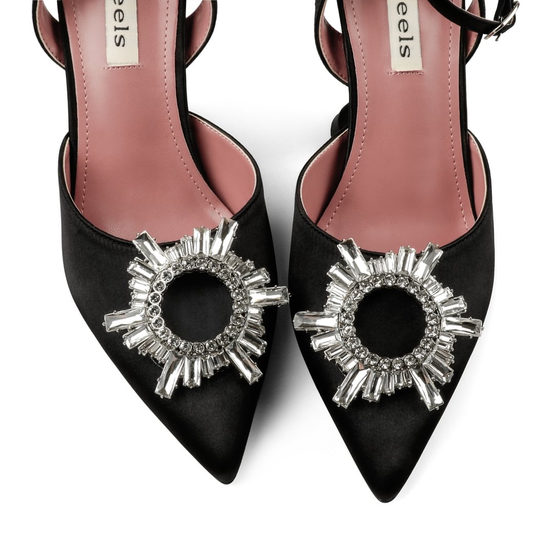 9.5cm/3.74 inch Slingback Begum Classic Pumps Pointed Toe Strappy Silk Sandals