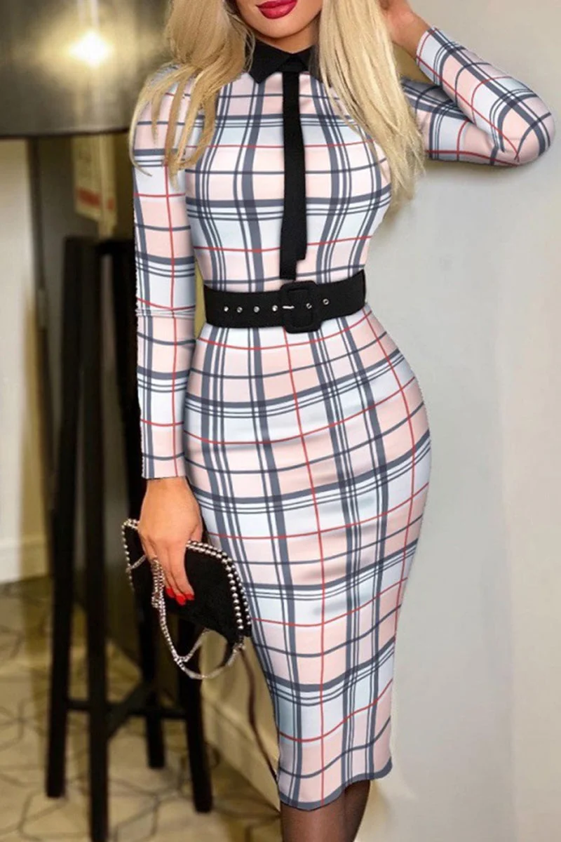 Casual Print Patchwork Turndown Collar Long Sleeve Dresses