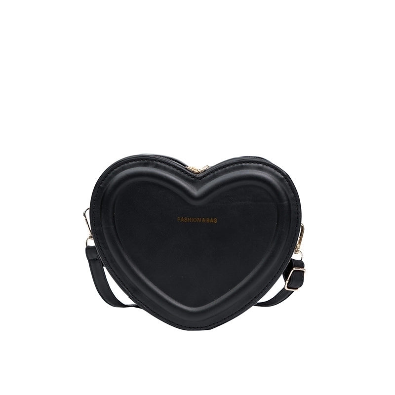 Women’s Small Pu Leather Solid Color Fashion Heart-shaped Zipper Crossbody Bag