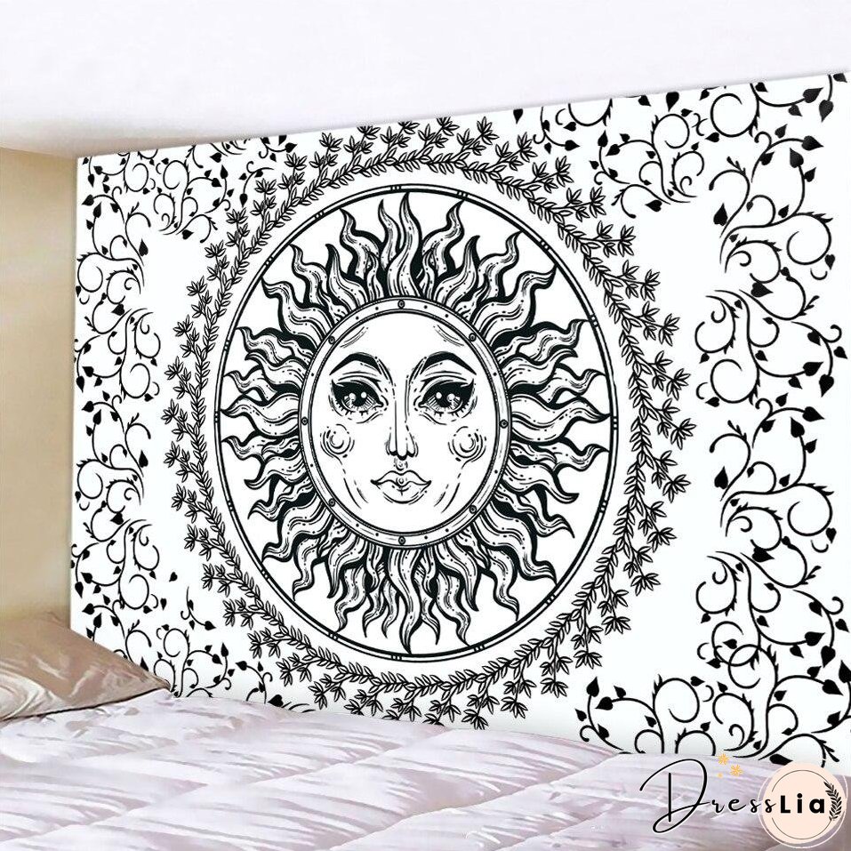 Black and white moon Mandala tapestry Bohemian decoration wall hanging bedroom psychedelic