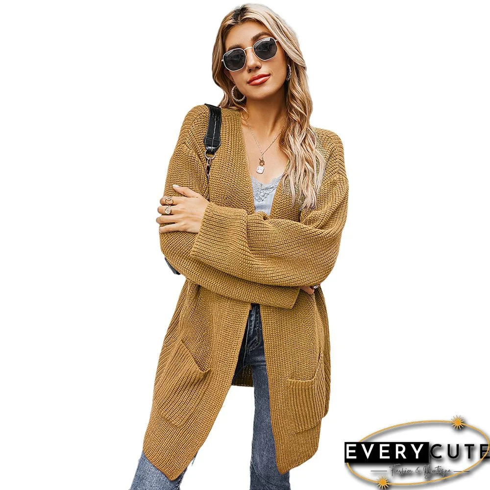 Solid Khaki Thick Cardigan 