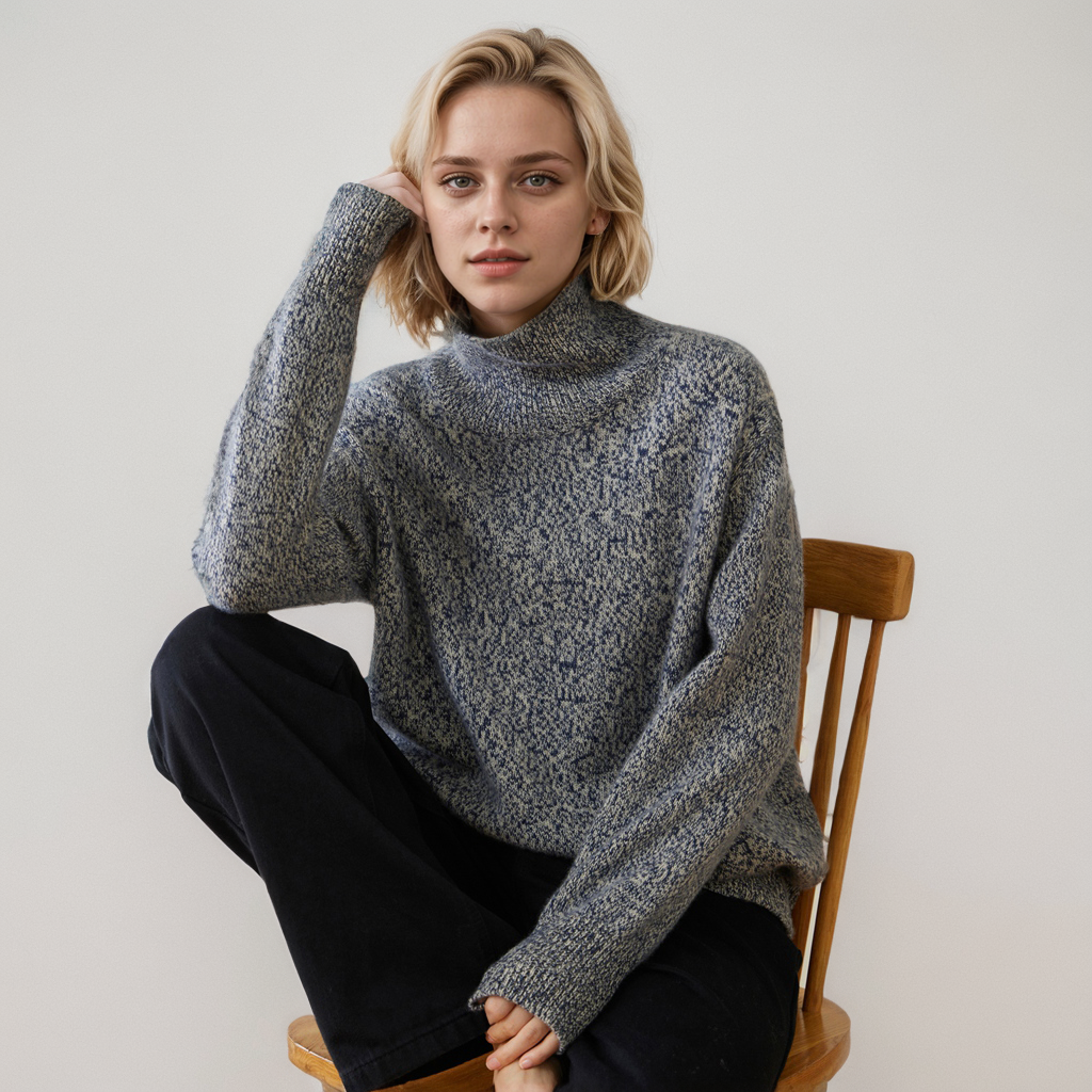 Pull col roulé en cachemire rétro pour femme- SOIE PLUS