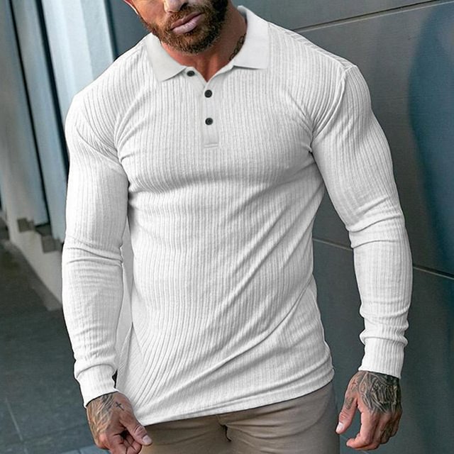 Knitted Stretch Breathable Lapel Long Sleeve Sports Polo Shirt-Compassnice®