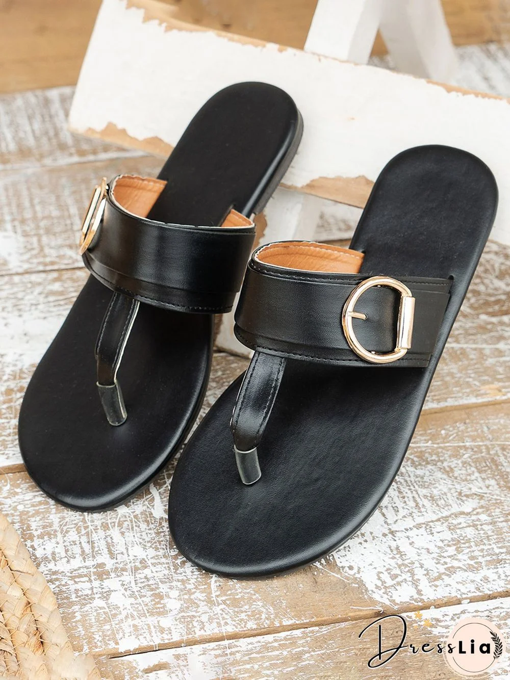 Gold Oversized Buckle Flip-Flops
