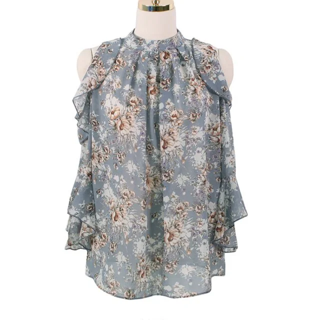 Off Shoulder Ruffle Shirt Summer Sweater Floral Loose Top Blouse Sexy Short Sleeve Top