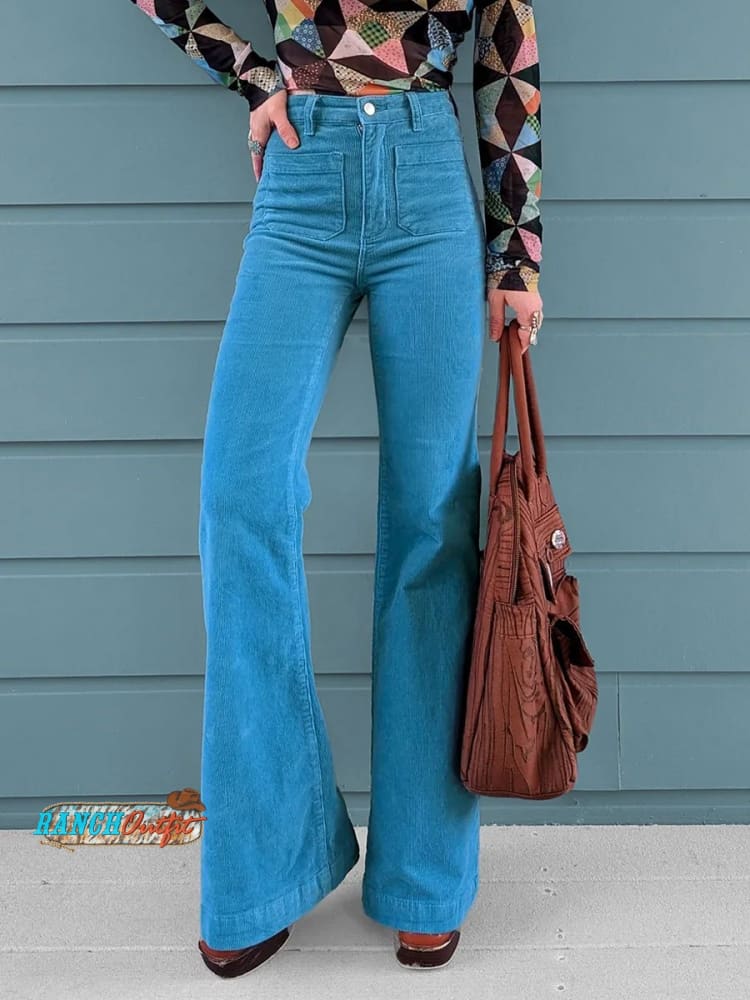 Women’s Vintage Corduroy Flared Wide Leg Pants Blue / S