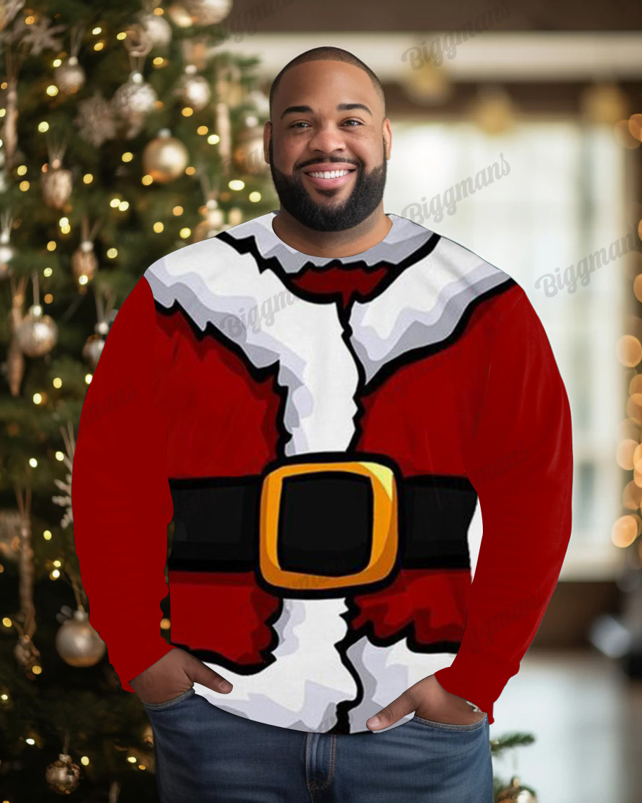 Men's Plus Size Belt Santa Claus Crewneck Sweatshirt