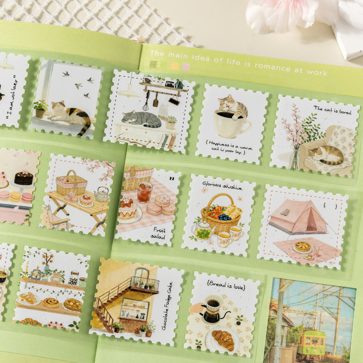 폐자재 테이프 - 봄맞이 서곡 시리즈 빈티지 라이프 플라워 케이크 스탬프