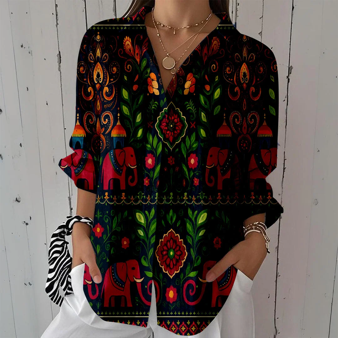 Style & Comfort for Mature Women Women Still, Black, Magenta DZCL0098 3/4 Sleeve Shirt Collar Printed Button Tops