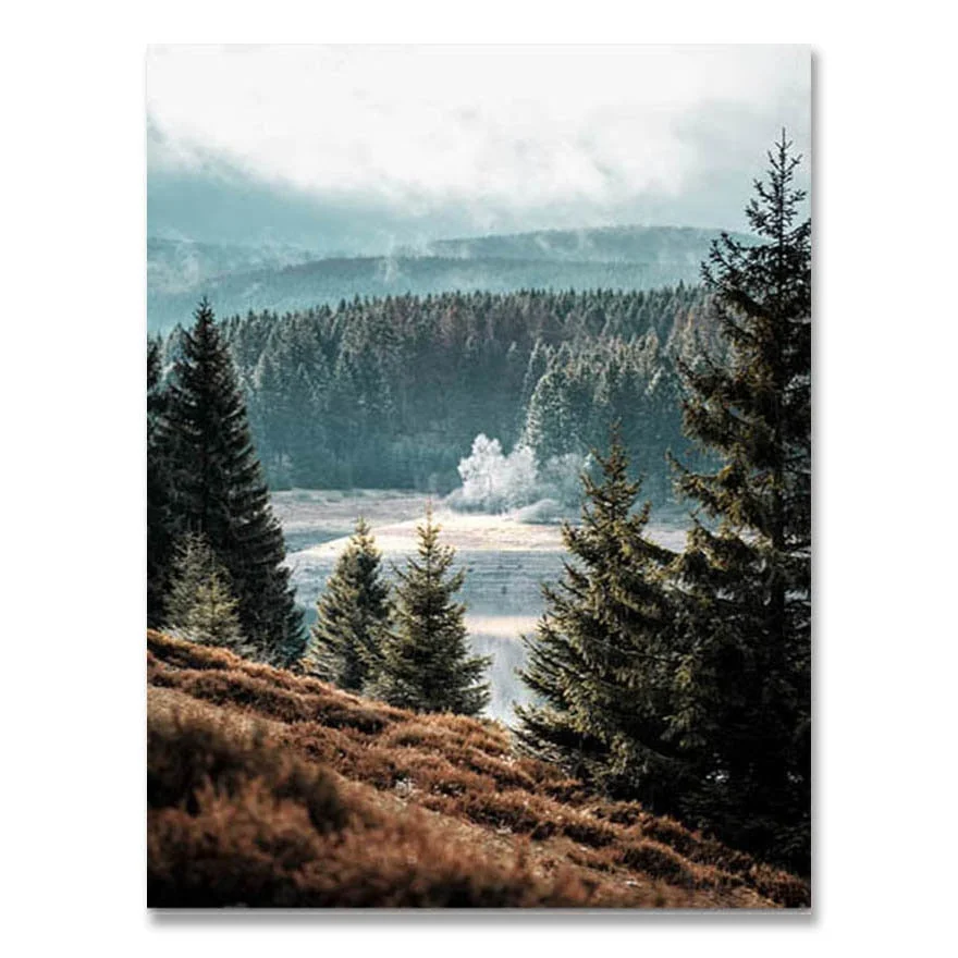 Scandinavian Nature Landscape Wall Art Poster Mountain Lake Boat Print Nordic Painting Decorative Picture Modern Home Decorati