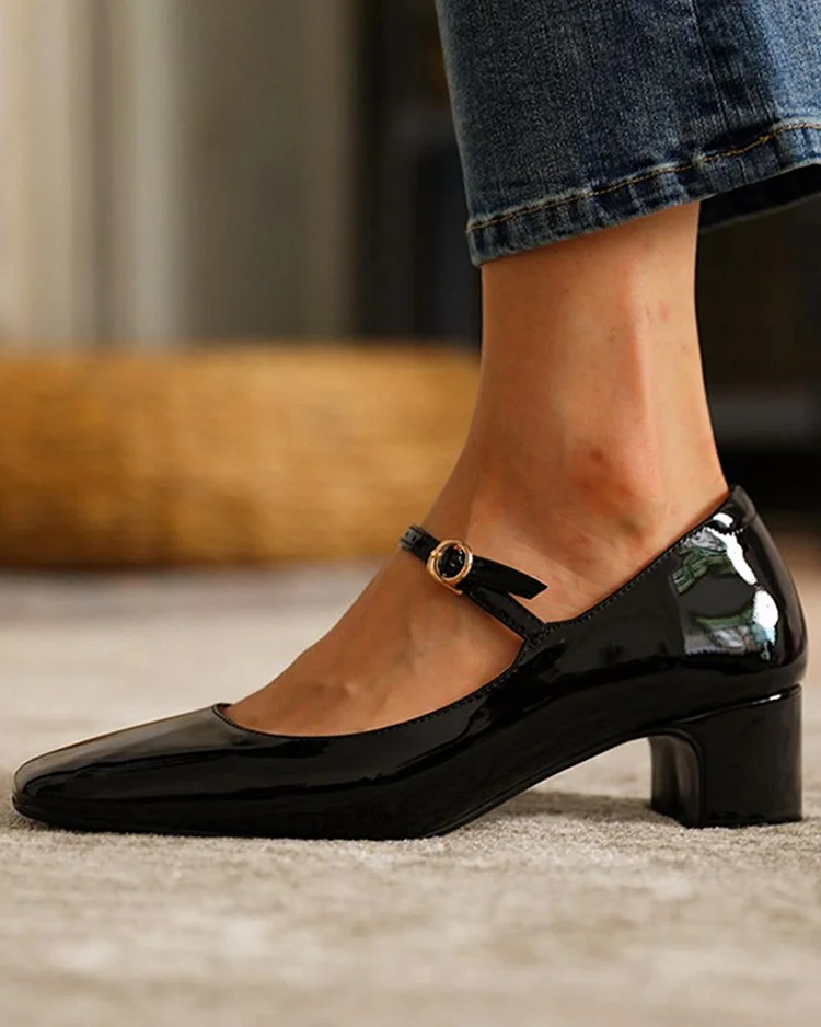 Sale|Black  UK8/41\Green   UK6/39\Square Toe Heeled Mary Janes  Stunahome.com