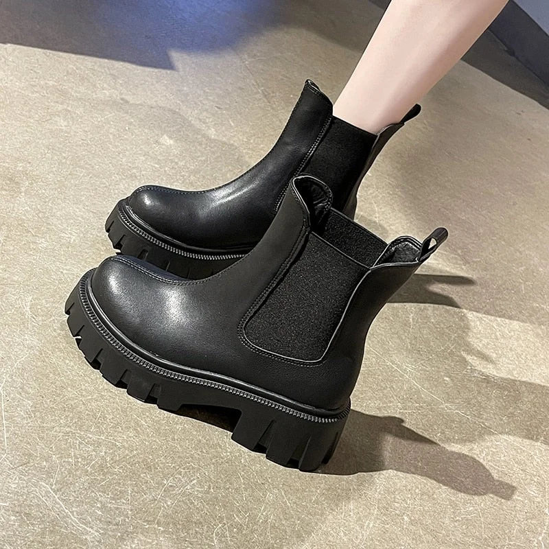 Round Toe Platform Womens Boots Luxury Brand High Top Winter Fleece Warm Shoes Anti-skid Woman Chelsea Booties Botas