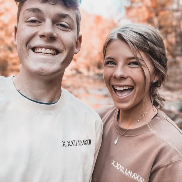 Custom Embroidered Roman Numeral Date Couple's Crewneck