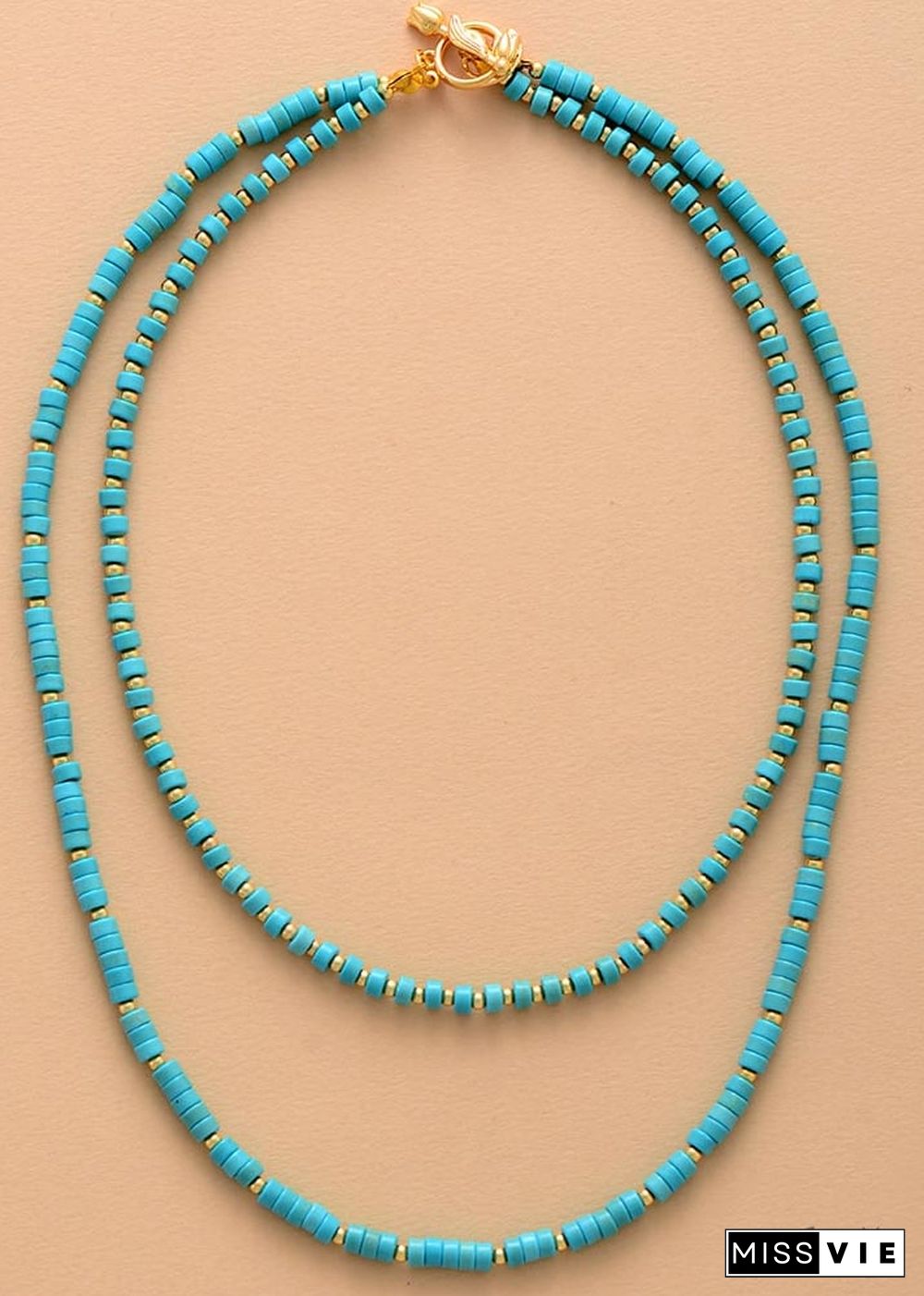 Boho Necklace, Turquoises 2 Layers Chokers Necklace