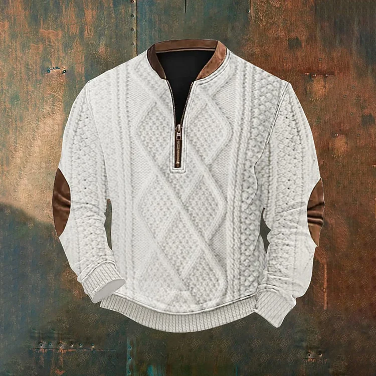 Men's Vintage Knit Art Casual Zipper Sweatshirt