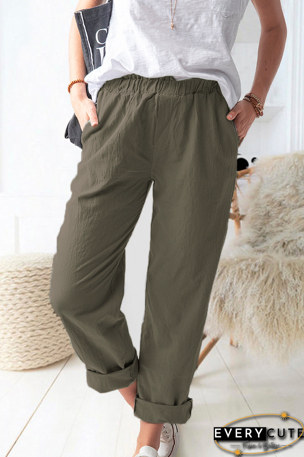 Casual Solid Basic Straight Solid Color Bottoms