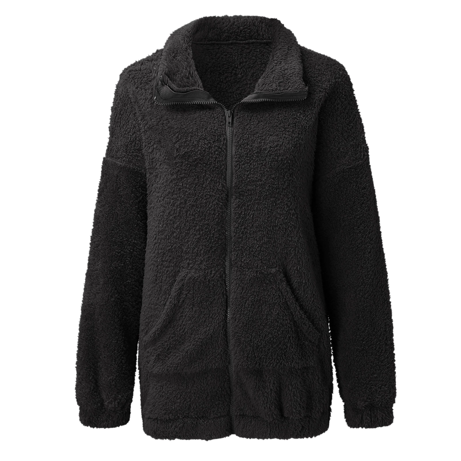 Warm Sweatshirts for Womens Sherpa Jacket Teddy Bear Fuzzy Fleece Zip Up Hooded Coat Winter Clothes Plus Size