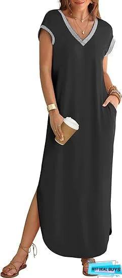 Loose Waistband Patchwork Lace Short Sleeve Long Dress White Dresses