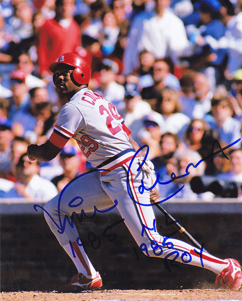 VINCE COLEMAN ST. LOUIS CARDINALS 1985 NL ROY ACTION SIGNED 8x10