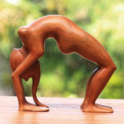 Wood statuette, 'Lithe Yoga Backbend' - Wood statuette (image 2b)