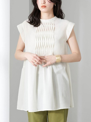Pleated Stand Up Collar Sleeveless A-Line Loose Blouses