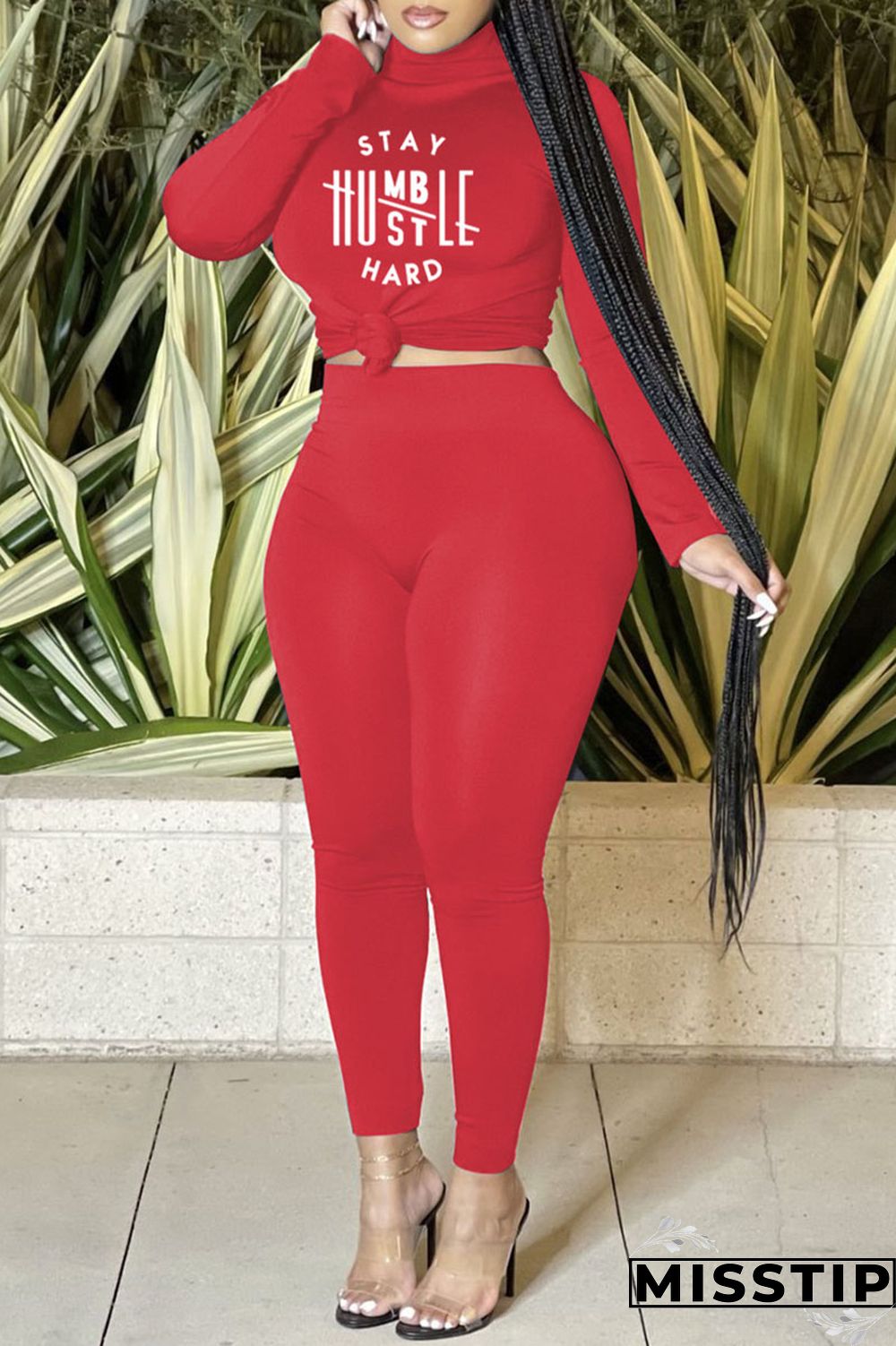 Blue Casual Sportswear Print Patchwork Turtleneck Long Sleeve Two Pieces