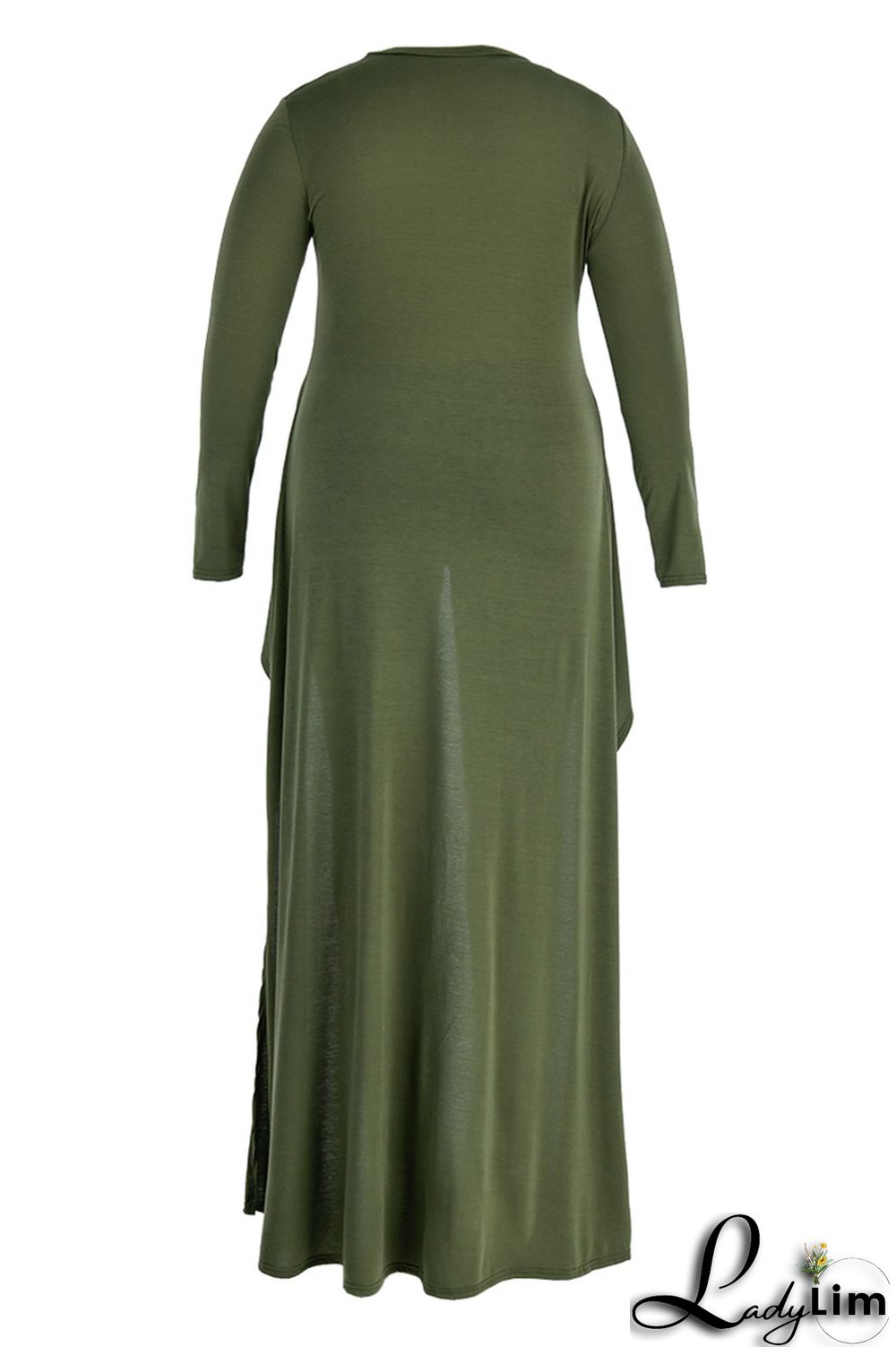 Army Green Fashion Casual Print Asymmetrical O Neck Plus Size Two Pieces