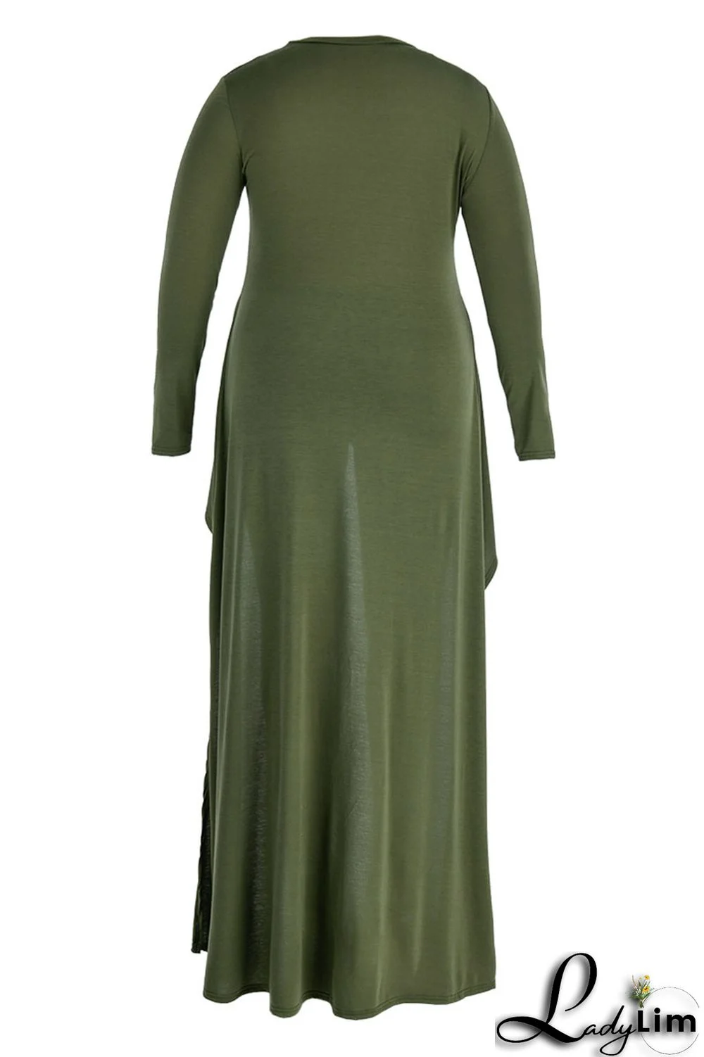 Army Green Fashion Casual Print Asymmetrical O Neck Plus Size Two Pieces