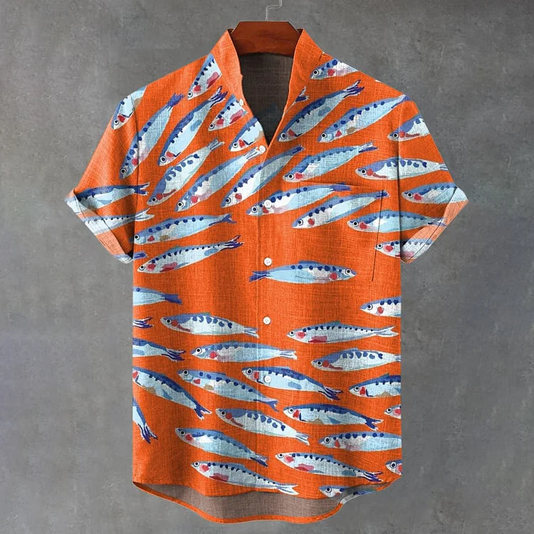 Men's Funny Fish Print Casual Short Sleeve Shirt