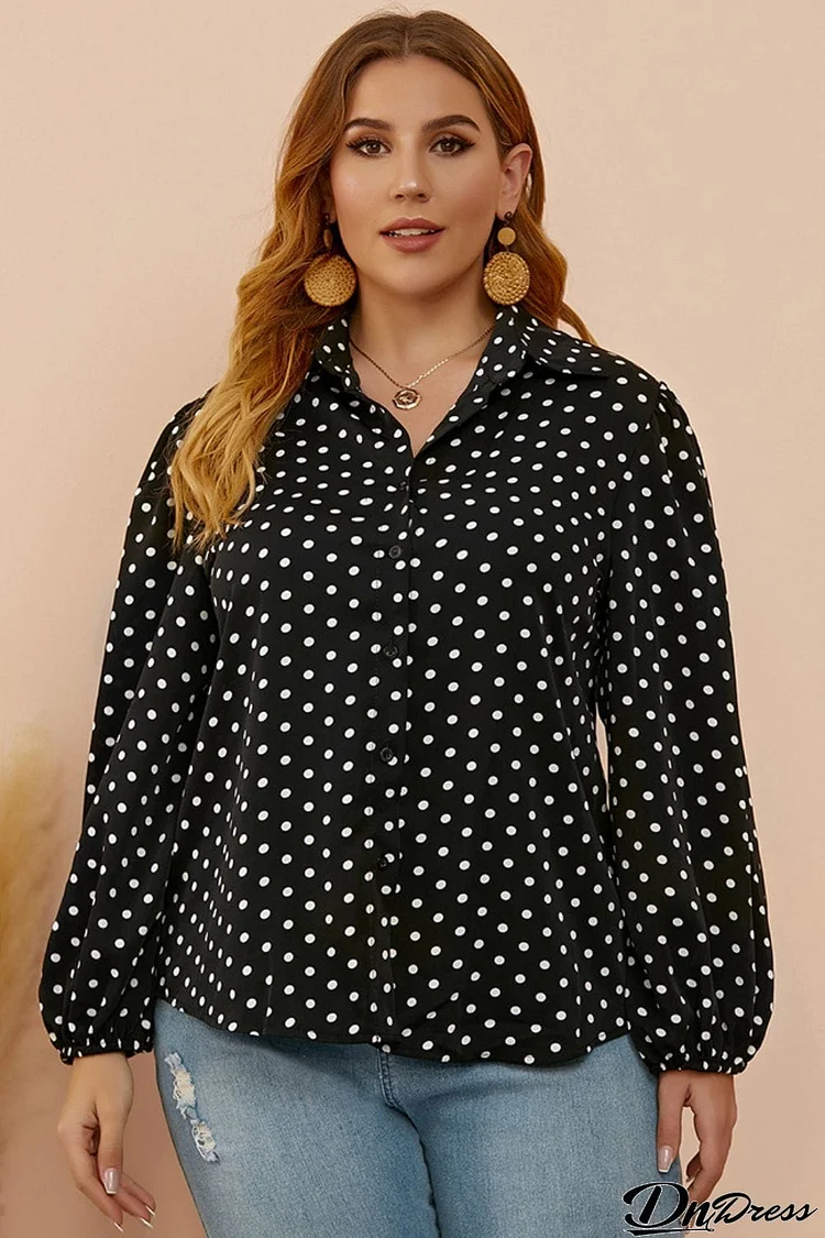 Plus Size Polka Dot Balloon Sleeve Shirt