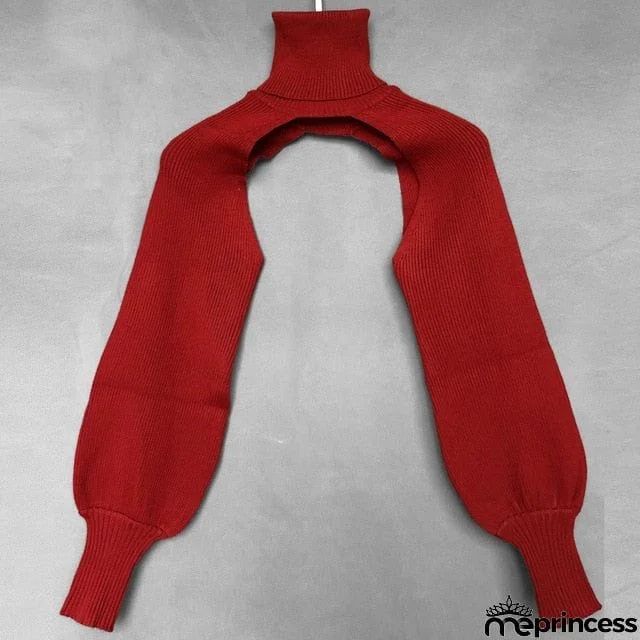 Casual Lantern Sleeve Thick High Collar Wool Tops