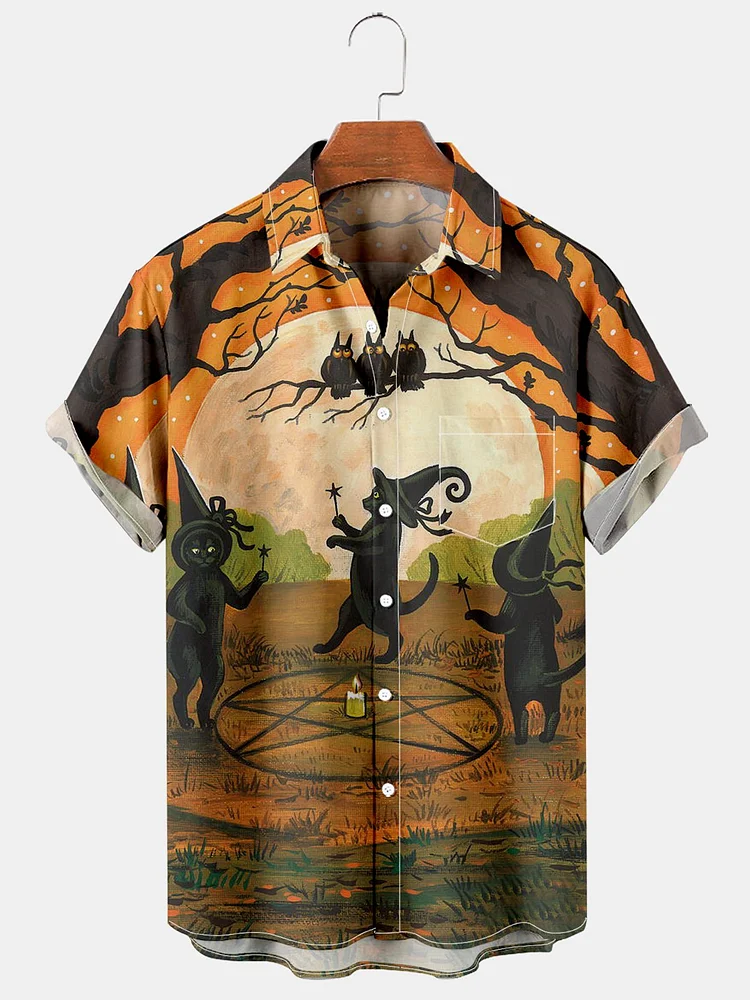 Men's Halloween Cat Print Shirt socialshop