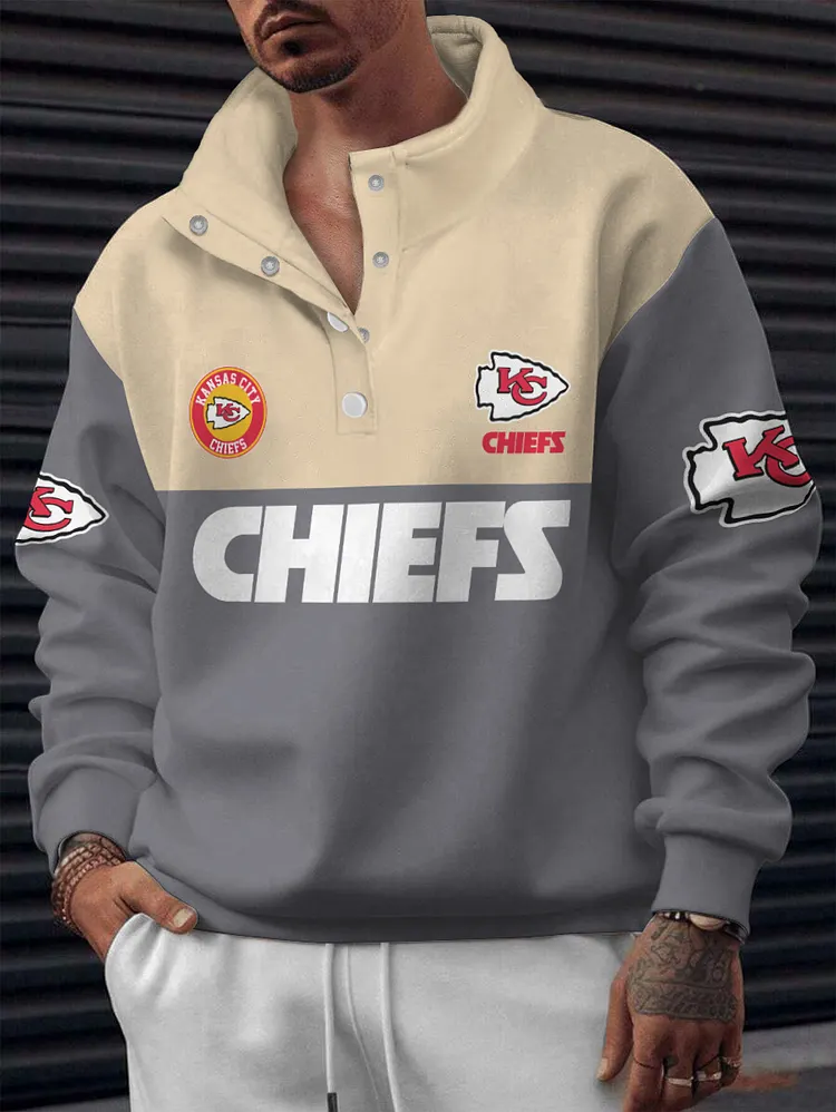 Kansas City Chiefs 2025 New Design Casual Snap  Mockneck Pullover Sweatshirt