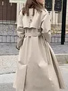 Simple Lapel Collar Buttoned Belted Loose Solid Color Trench Coat
