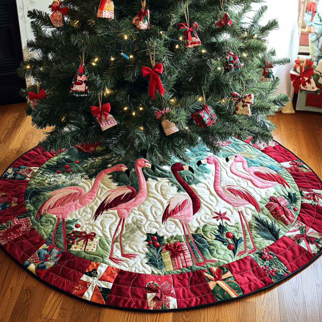 Merry Flamingos Quilted Christmas Tree Skirt NCU0PT2673
