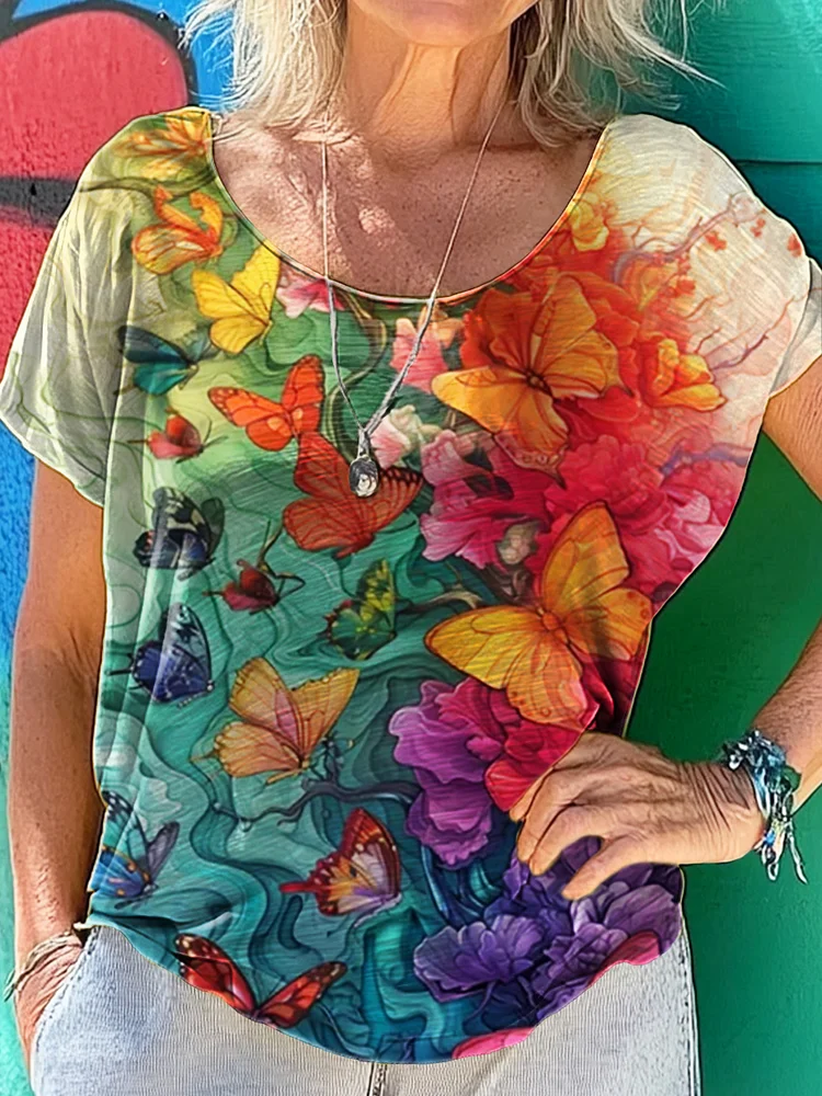 Vintage Butterfly Art Print 100%Cotton Crew Tee T-Shirt