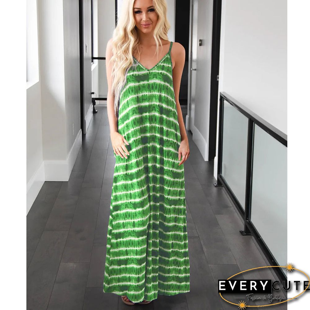 Sleeveless Scoop Neck Striped Loose Long Dress