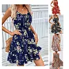 Women's Elegant Sleeveless Floral Printed Elastic Waist Strap Short Dress