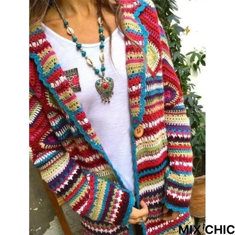 Multicolor Vintage Long Sleeve Sweater