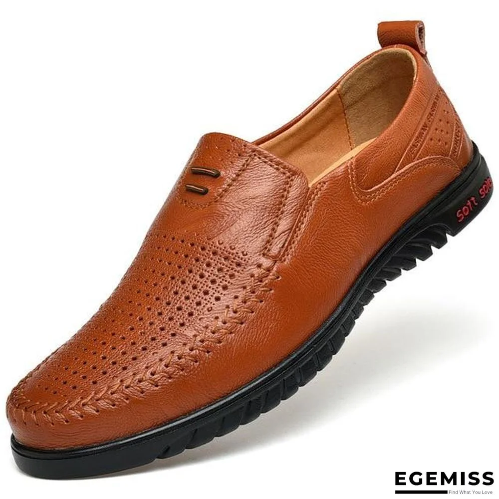 New Openwork Men Black Loafer perforated Shoes Leather flats driving shoes business men's shoes | EGEMISS