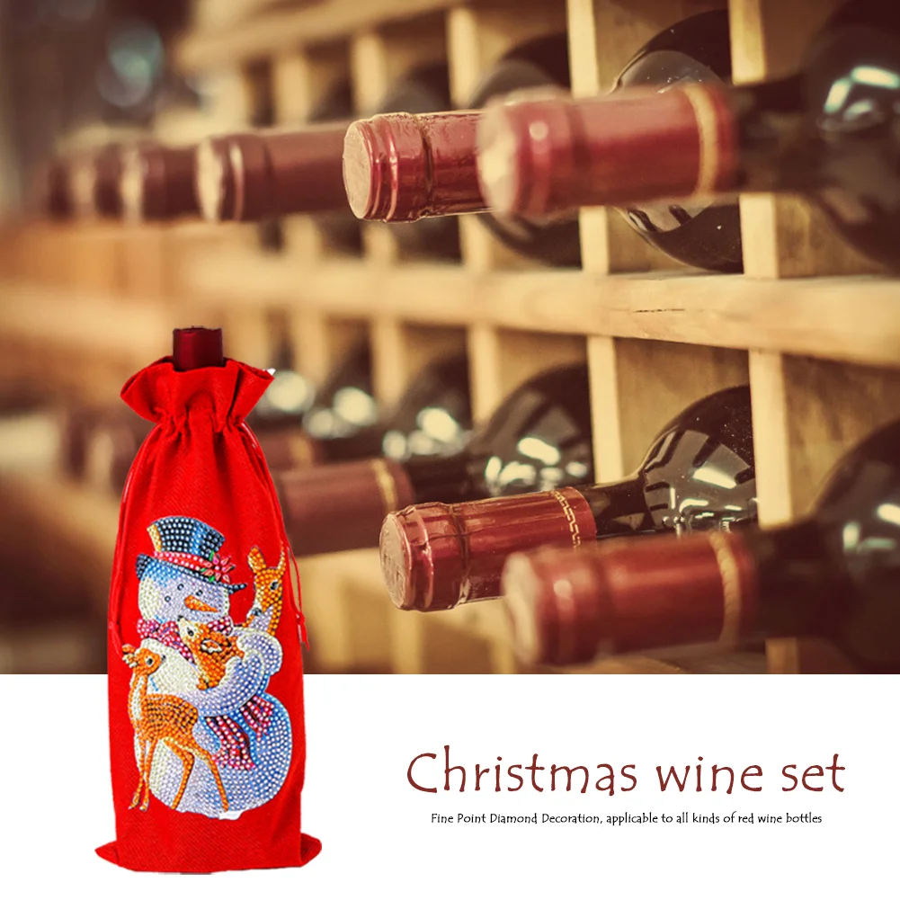 DIY Diamond Painting Xmas Wine Bottle Bag - Snowman Deer