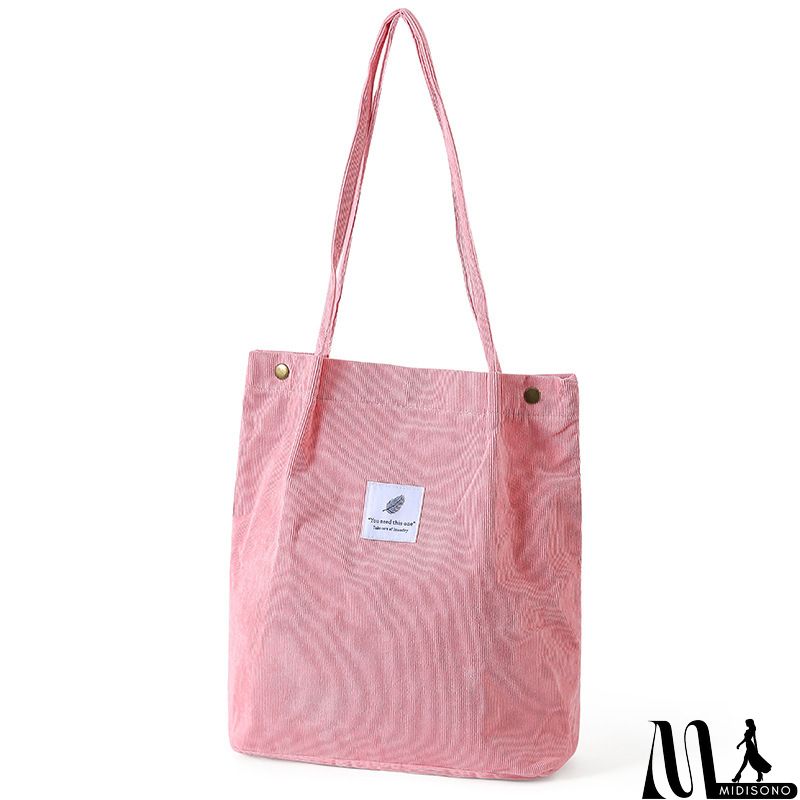 MidiSono - Women Large Smiley Corduroy Shoulder Tote Bag