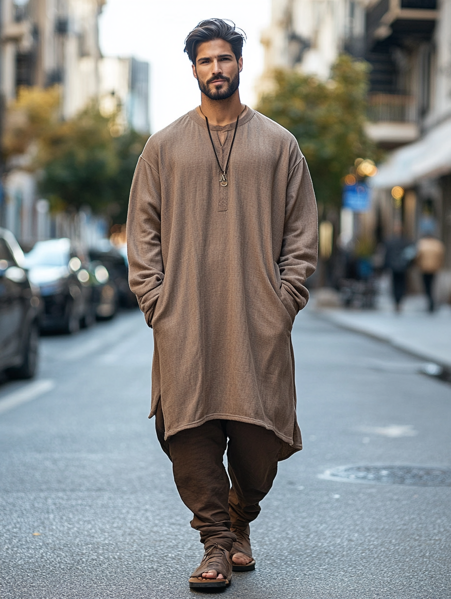 Men's Wool Tunic V-neck Caftan Kaftan