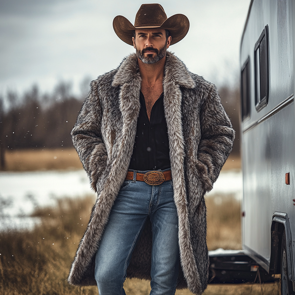 Western Cowboy Winter Warm Vintage Faux Fur Coat Jacket-inspireuse